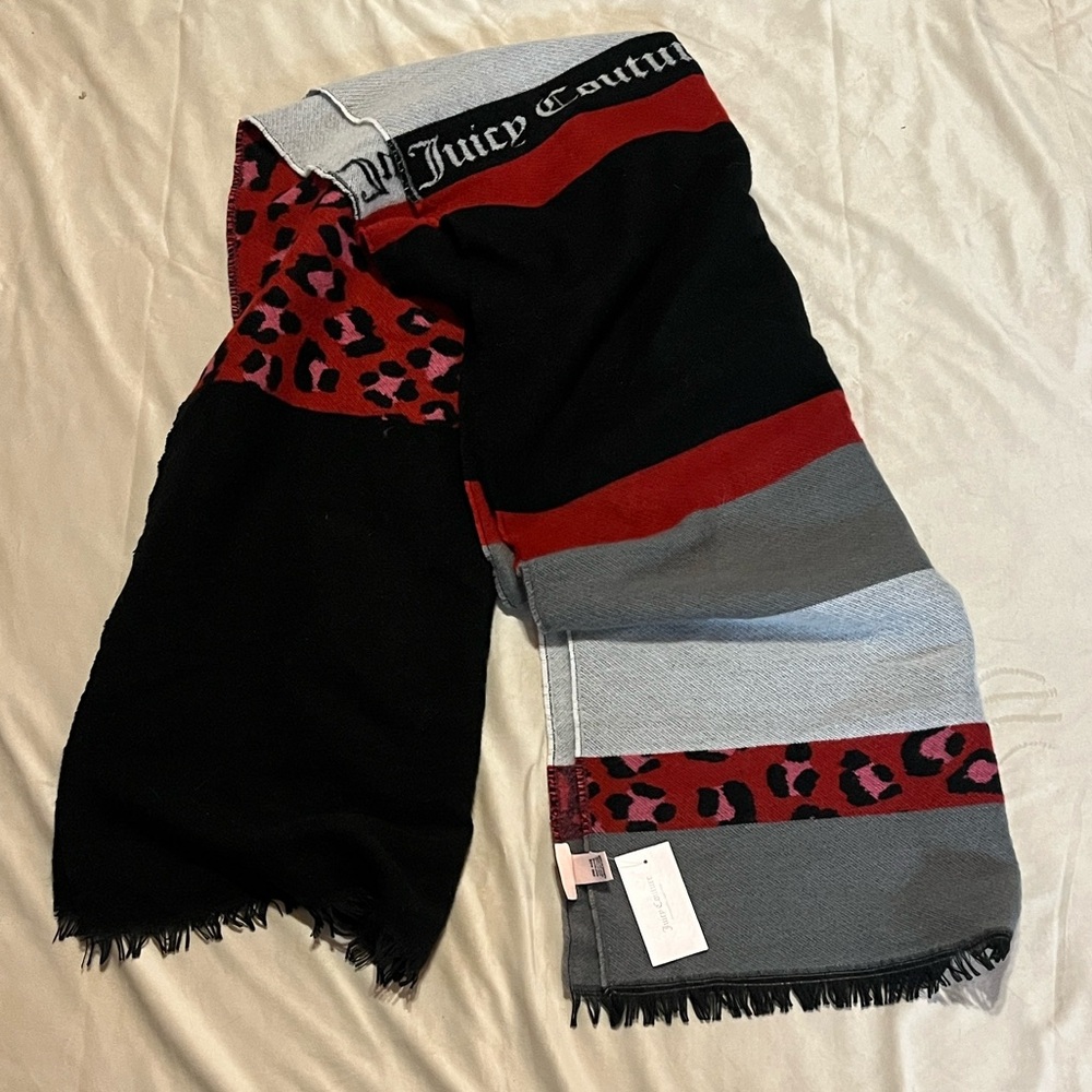 Juicy Couture Leopard Print Scarf in Red and Gray